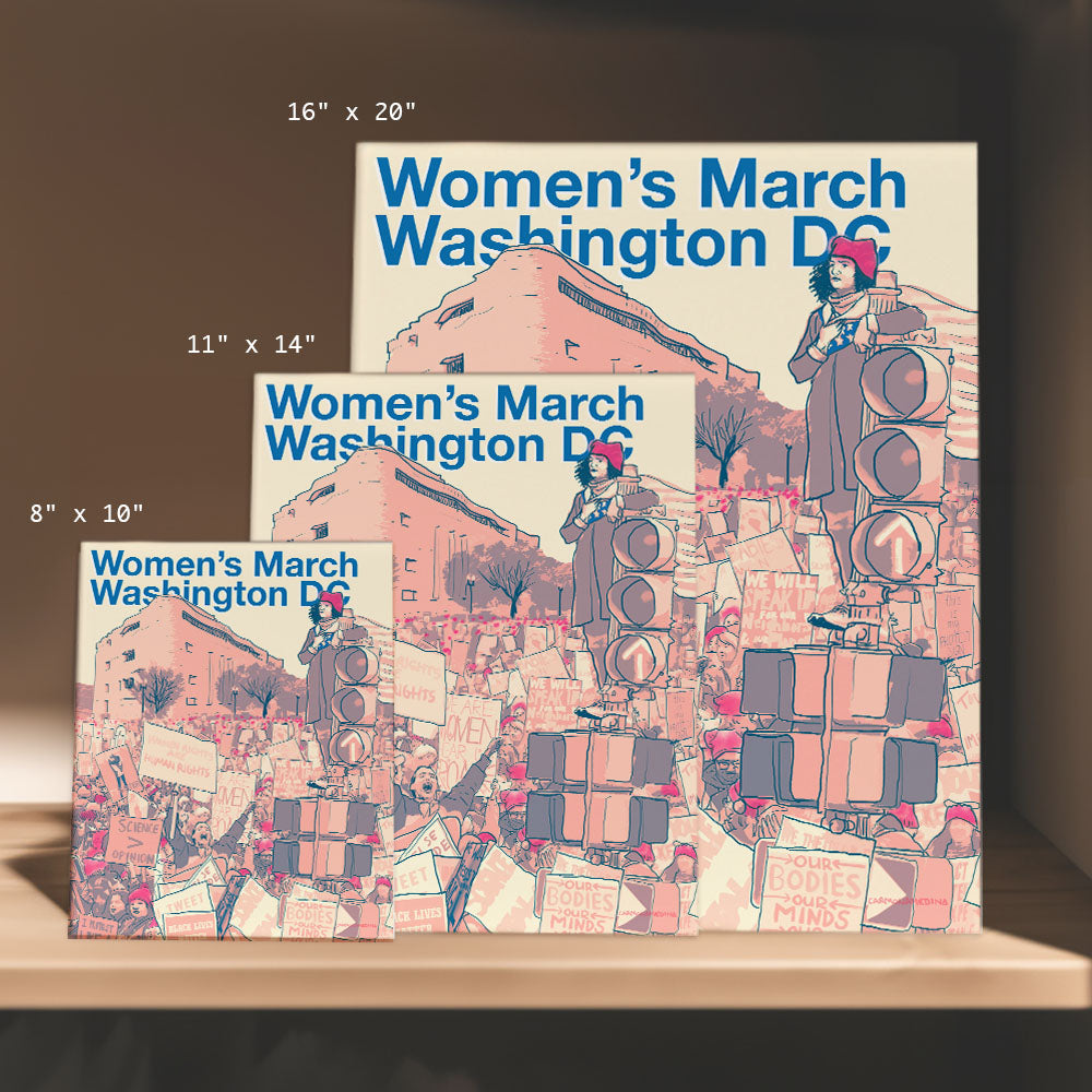 a woman's march washington d c pamphlet on a shelf