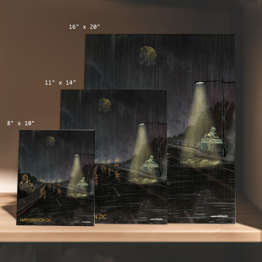 a set of three paintings of a night scene