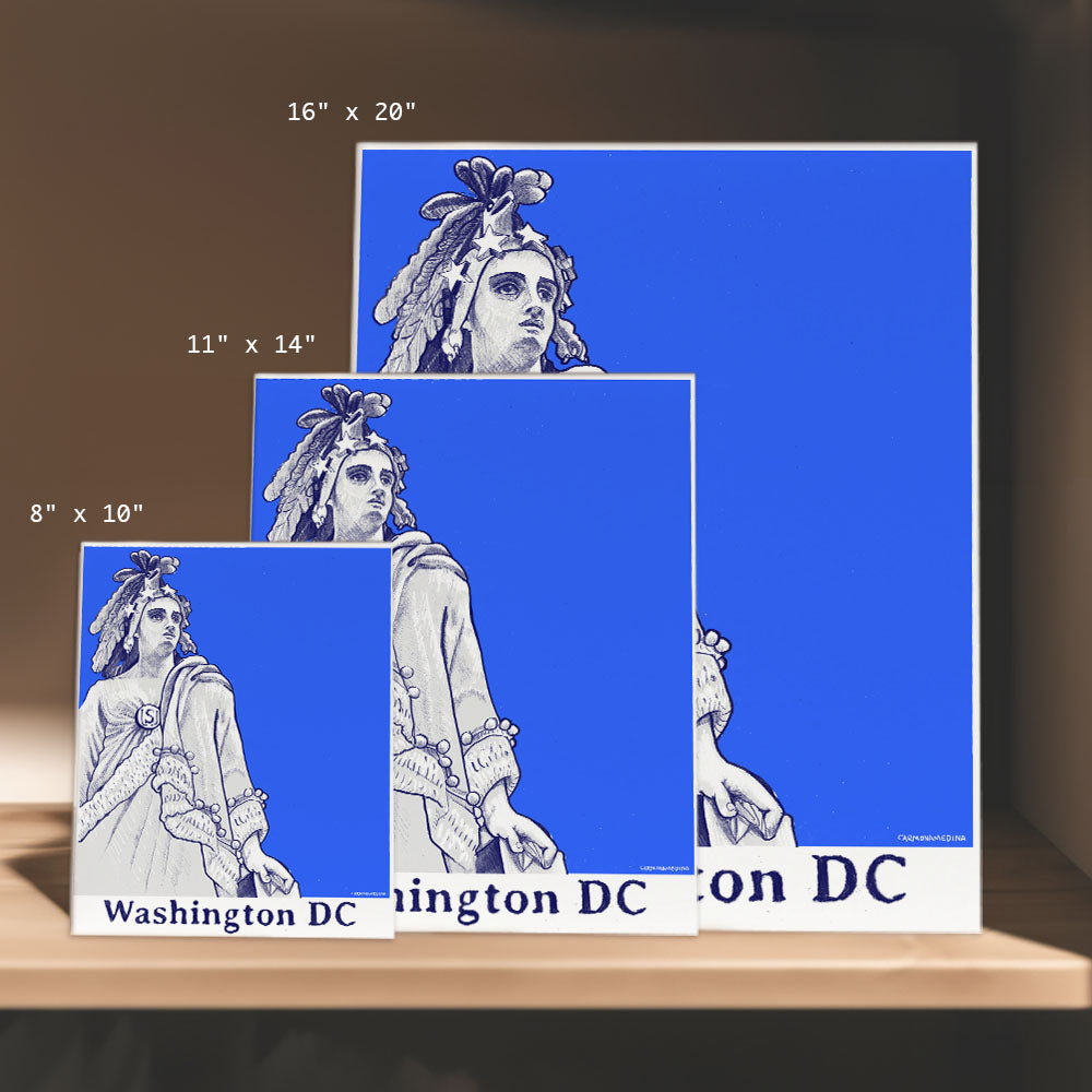 a picture of a statue of liberty on a blue background