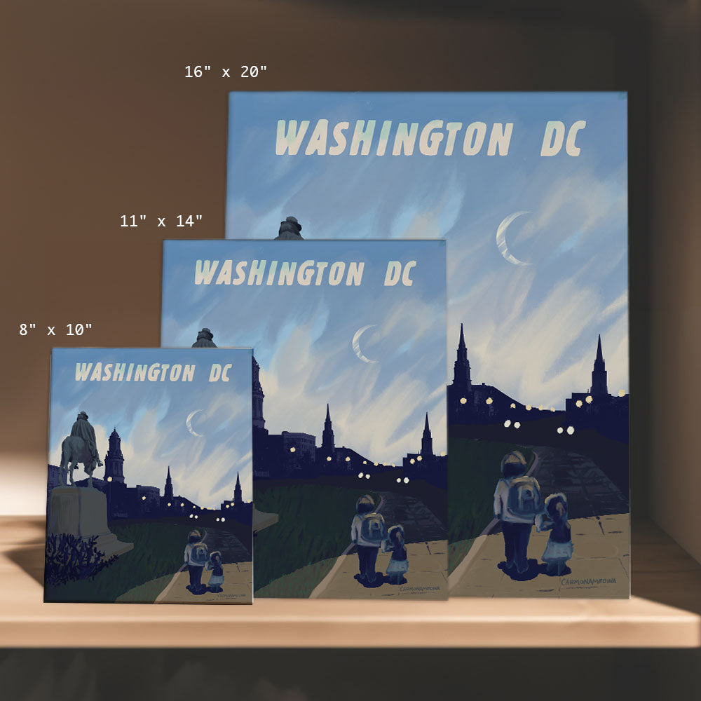 a set of three washington dc posters on a shelf