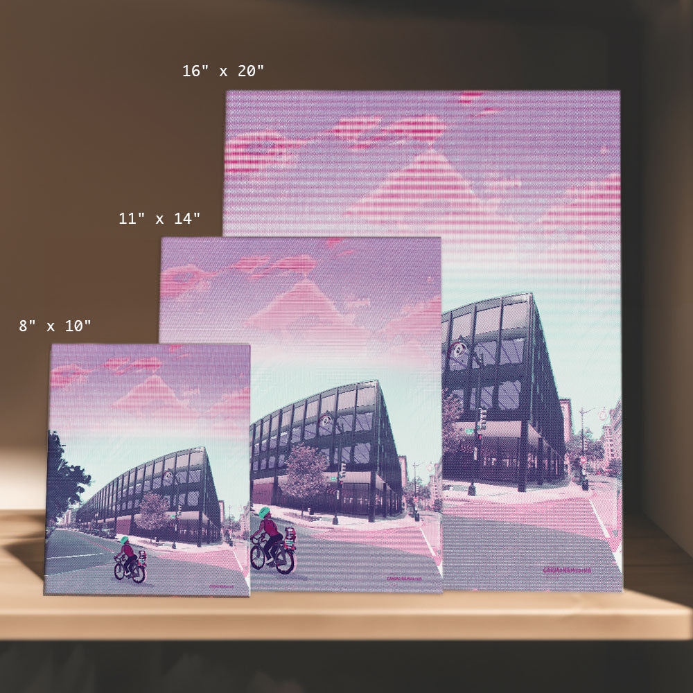 a set of three greeting cards with a picture of a building