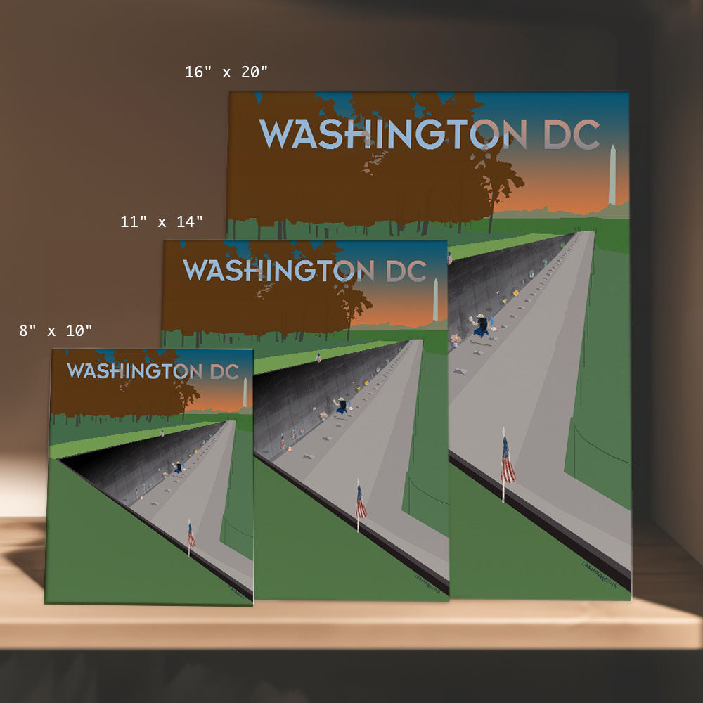 a set of three washington dc posters on a shelf