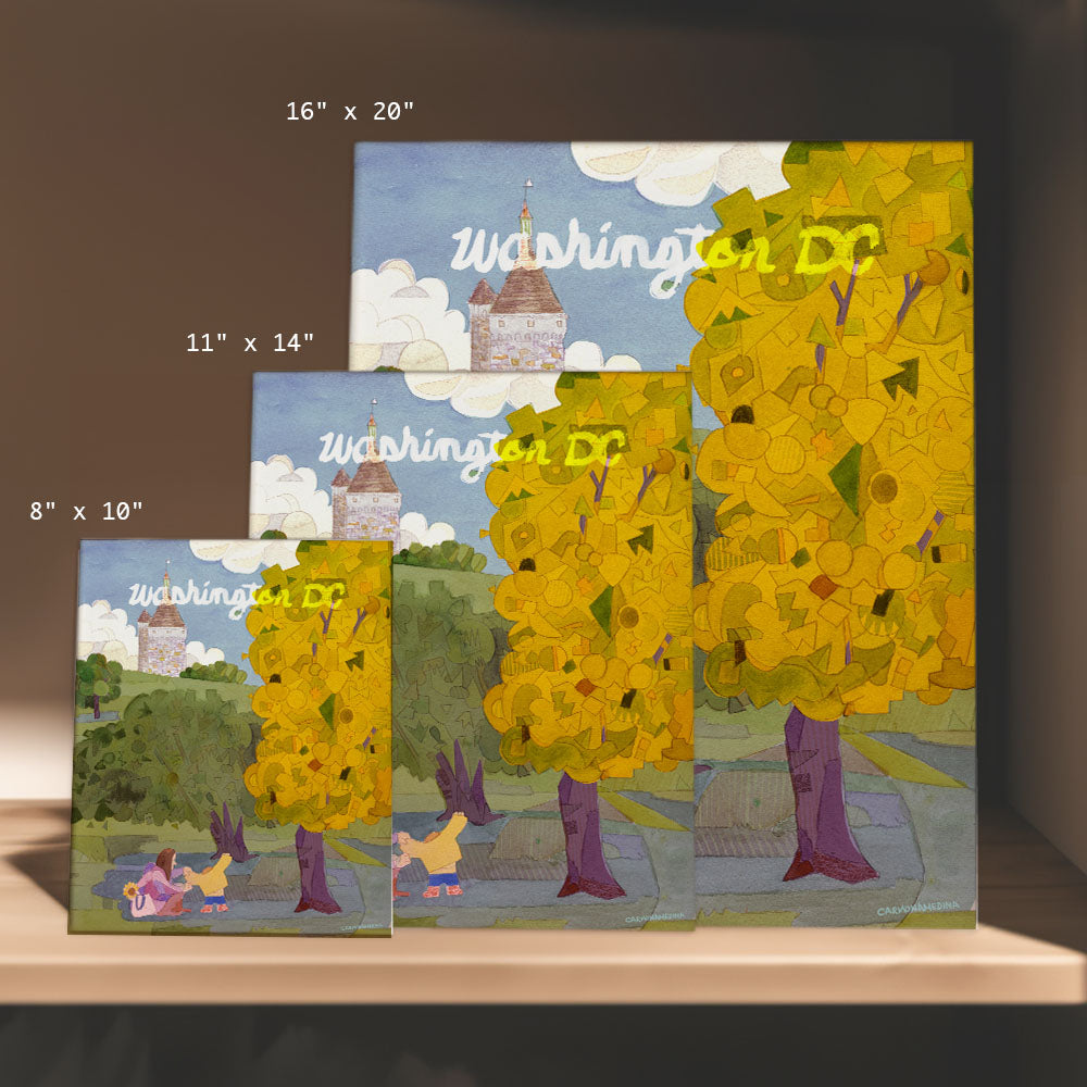 a set of three greeting cards with yellow trees