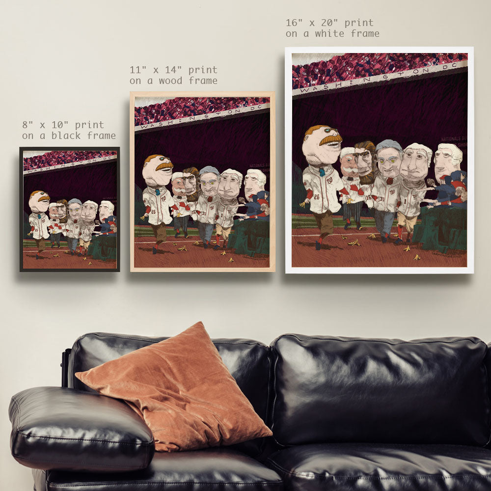 a living room with a couch and two pictures on the wall