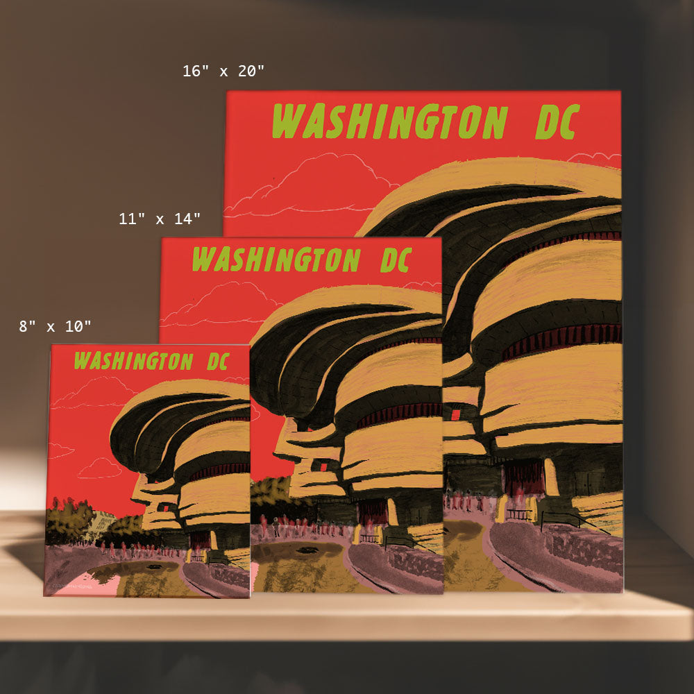 a poster of washington dc on a shelf